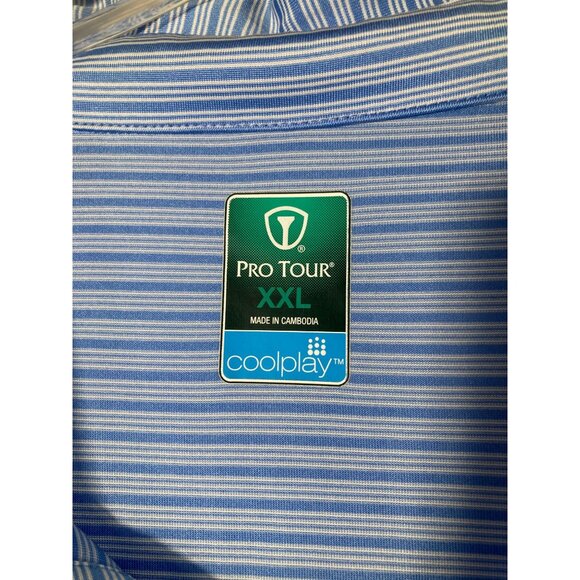 Mens Pro Tour Coolplay Golf Polo Shirt Short Sleeve Striped Blue White 2XL Polye - Picture 6 of 6